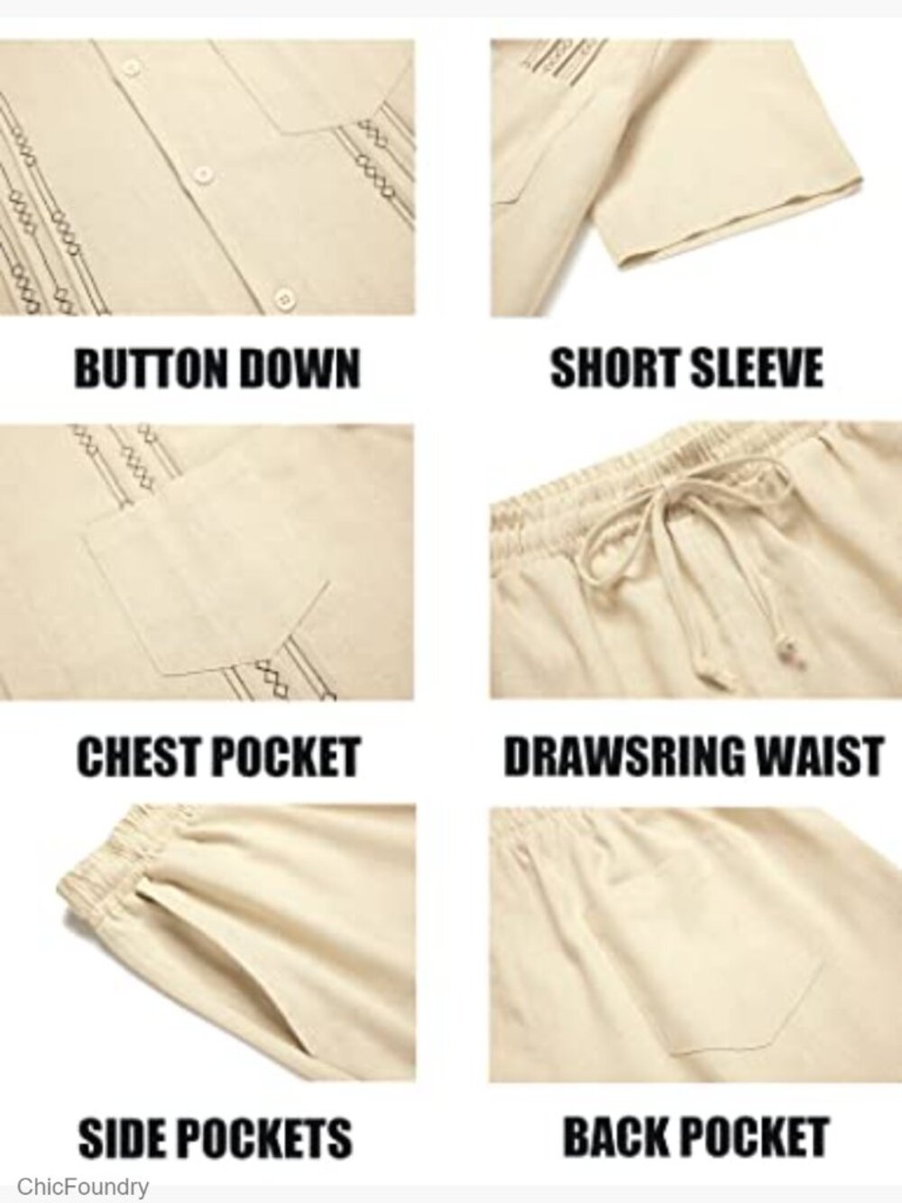 Men's Linen 2-Piece Set: Short Sleeve Button Down Shirt & Elastic Waist Shorts - Picture 5 of 7